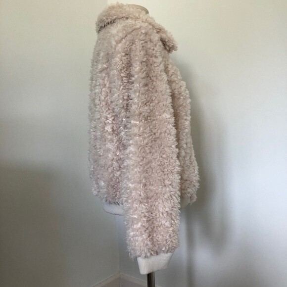 H&M Divided Jacket Womens Medium Cream Sherpa Bomber Faux Fur Teddy Bear New - Picture 6 of 13